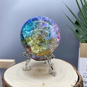 TEMU 1pc 패션 컬러 유리 공과 금속 스탠드, 크랙 디자인, 다양한 공간에 적합, 거실, 침실, 욕실, 주방 - 크리스마스, 할로윈, 추수감사절, , 어머니의 날 장식에 이상적 - 실내 및 실외 사용, 전기 필요 없음