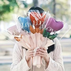TEMU 30개의 발렌타인데이 알루미늄 포일 풍선 세트, 손에 들고 있는 로즈 로맨틱 부케, 생일 선물, 어머니의 날, 발렌타인데이, 결혼식 및 생일 선물에 완벽한 선택 - 10개의 리본, 10개의 부케 가방 및 10개의 알루미늄 포일 풍선 포함