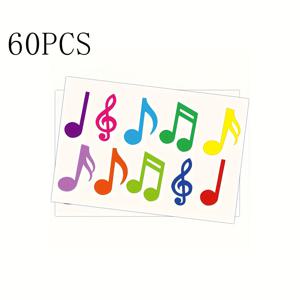 TEMU 60개 음악 노트 벽 스티커 - 2x3인치 컬러풀 트레블 클레프, 쿼터 노트 & 이덴트 노트 스크랩북킹, 파티 장식, 교실, 홈, 오피스용 종이 스티커 - 음악 테마 공예 및 벽 장식, 창의적인 디자인, 쉬운 적용, 내구성 있는 재료, 공예 애호가를 위한