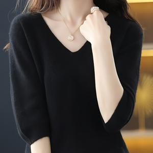 TEMU 여성용 우아한 V넥 하프지퍼 스웨터 - 소프트 베이지 H라인 실루엣 반팔 블라우스, 모든 계절에 어울리는 미디엄 스트레치 탑, 캐주얼 & 포멀 웨어 (가슴 패딩 없음, 사무실부터 주말까지 다양한 스타일링)|블라우스|반팔니트|여성블라우스