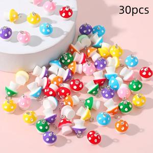 TEMU 30개 컬러풀한 6점 아크릴 버섯 장식 - DIY 귀걸이, 목걸이, 열쇠고리 - 여름 액세서리 (랜덤 컬러 믹스), 귀걸이 액세서리 | 생동감 있는 액세서리 | 내구성 있는 주석 합금 후크, 버섯 액세서리