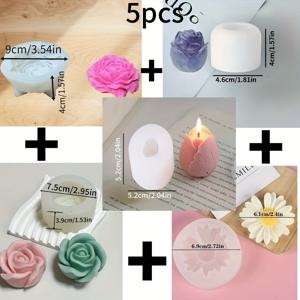 TEMU 5pcs 실리콘 모울 세트 - 다이즈, , 리리, 장미 및 꽃잎으로 DIY 비누, 도자기, 촛불 만들기 | 크리스마스, 할로윈, , 결혼식, 부활절에 완벽한 | 여자 친구와 집 장식, 선물 모울을 위한 꽃 디자인 모울