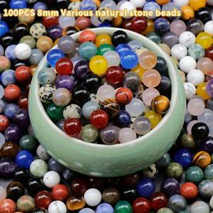 TEMU 100/200개 8mm 자연석 비즈 - 다양한 색상과 모양, DIY 보석 만들기에 적합한 밝은 혼합 석재, 공예 액세서리, 공예 용품, 보석 만들기 용품, DIY 공예 용품, 손수작업 공예품, 자연석 비즈, 다듬은 마감