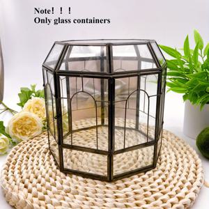 TEMU 17.7cm/7in 다면형 크리에이티브 하우스 플랜터 - 수кул, 이끼 및 작은 식물용 기하학적 유리 오픈 탑 미니어처 하우스 - 직조 베이스, 식물 장식, 야외 식물 디스플레이, 현대 가정 장식, 내구성 있는 구조를 갖는 실내/실외 장식용 템페라리움