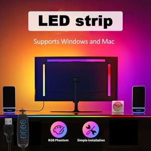 TEMU 3-in-1 RGB 컴퓨터 게임 LED 백라이트 스트립 - 스마트 디스플레이 분위기 조명, USB 전원 공급, 4버튼 USB 라인 제어, 밝기 조절 컬러 모드, 간편 설치, 게이밍룸용 | 현대적인 조명 설정, 버튼 컨트롤 조명, 게이머룸 장식 1세트