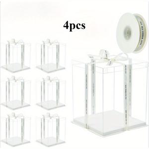 TEMU 4개 세트 투명 케이크 박스 - 플립탑 뚜껑, 내구성 강화, /웨딩/파티용, 쌓기 가능, 운반 및 보관에 적합, 컵케이크·페이스트리·선물 포장, 모던 패키징, 고품질 디스플레이 박스, 홈 베이커를 위한 현대적인 디자인