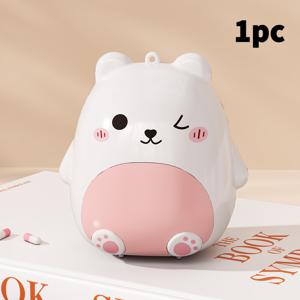 TEMU 휴대용 곰 모양 보석 정리함 - 5단 밀폐 보관 케이스, 귀여운 화이트 & 핑크 베어 디자인, 귀걸이·반지·소품 수납용 여행용 케이스, 안전한 밀봉, 패션 애호가를 위한 컴팩트 보호 정리함