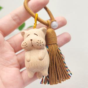 TEMU 1개 수제 목재 레이지 독 펜던트 - 사랑스러운 누워서 자는 강아지와 표현력 있는 눈, 천연나무결 키체인 (가방/휴대폰/차 열쇠용) - 크리스마스·생일·웨딩· 데이 선물로 완벽한 동물 예술품