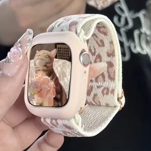 TEMU 애플워치 42mm 46mm 49mm 41 45 44 42 41 40 38 호환 귀여운 프린트 스트랩 + 케이스 2개, 탄성 나일론 iWatch S10 9 8 SE 7 6 5 4 모든 시리즈용 교체형 밴드, watch protection, 유행하는 액세서리, 패셔너블한 손목줄, 내구성 있는 가벼운 소재