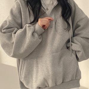 TEMU 여성용 캐주얼 하프-지퍼 후드티 - 회색 풀오버, 끈 조절 후드, 긴 소매 및 앞 포켓, 가을/겨울에 완벽한 캐주얼 웨어 후디 | 캐주얼 스타일 후디 | 지퍼 후디, 여성 스웨트셔츠 후디, 지퍼 후디 여성, 지퍼 후디 여성, 후디 여성용, 후디 여성용