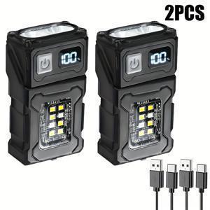 TEMU 1/2개 충전식 COB LED 작업등 - 자석 베이스 & 클립, 1200mAh 보조배터리 기능, 디지털 배터리 디스플레이, 레드/블루 듀얼 조명, 공구 수리 및 홈 메인테넌스용, PVC 소재 제작|보조배터리|보조배터리20000