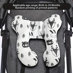 TEMU 신생아 및 유아용 휴대용 여행 베이비 베개 1개 - 별무늬가 있는 부드러운 머리와 목 지지대, 가벼운 디자인, 세탁기 사용 가능, 블랙/화이트/그레이, 아기 카시트 및 유모차 안전을 위한 완벽한 이스터 선물, 유모차 액세서리, 재미있는 디자인, 내구성 있는 원단|휴대용유모차