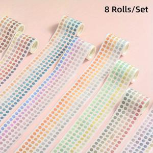 TEMU 8롤 6cm*300cm 컬러풀 도트 와시 테이프 스티커, 프리컷 필름. DIY 스크랩북, 카드, 사진 앨범, 물병, 봉투 선물 포장 장식용|카드스티커