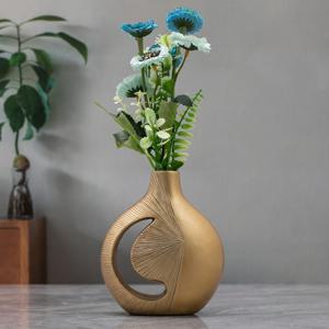 TEMU 1개 빈티지 스타일 레진 골든 주전자 모양 홈 데코 화병, 라운드 꽃 장식 용기, 전기나 배터리 필요 없음, 탁상 장식 | 예술적인 꽃 디스플레이 | 전원 필요 없음, 거실용 화병
