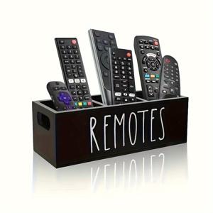 TEMU 1개 목재 리모컨 정리함 - TV 리모컨, 사무용품 및 문구류를 위한 블랙 데스크탑 보관함, 거실 또는 사무실 사용을 위한 다용도 칸막이 디자인, 리모컨 홀더, 책상 및 서랍 정리함