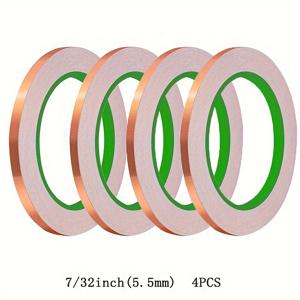 TEMU 2개/4개 강력한 점착성 구리 호일 테이프, 스테인드글라스 예술, DIY 공예 및 전자용 양면 전도성 접착제 - 폭 7/32인치 & 1/4인치, 각 21.8야드, 프로젝트, 용접, EMI 차폐에 이상적