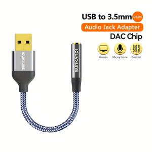 TEMU SUNKANDI 브레이드 USB-3.5mm 오디오 잭 어댑터 - 금도금, 헤드셋, PC, 노트북, 리눅스, 데스크탑, PS4용 고품질 사운드 컨버터 - 남성-여성, 내구성 디자인