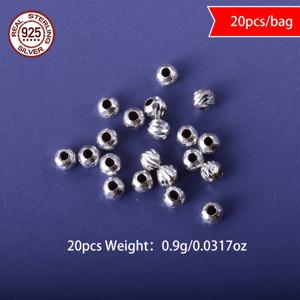 TEMU 20개/백, 단단한 925 실버 비즈 및 비즈 아сор트먼트, 빈티지, 여성/남성 선물, 아크루트 패턴으로 새겨짐, 패션 비즈 액세서리, 조각품 스트링용, 크기: 3mm / 0.12인치.