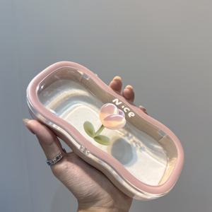 TEMU 패셔너블 튤립 패턴 안경 케이스 - 투명 내구성 플라스틱, 휴대용 압력 저항 안경 보관함, 핑크 테두리 & 