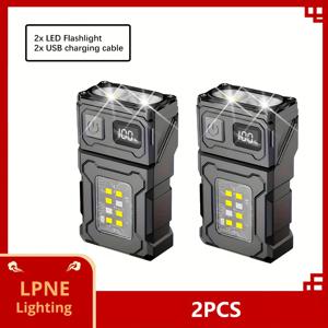 TEMU 1/2개 USB 충전식 LED 손전등, 회전 가능한 헤드가 있는 7가지 모드 미니 토치, 다기능 COB 작업용 라이트, USB 출력 지원, 배터리 디스플레이, 비상 조명용 자석 베이스가 있는 휴대용 LED 클립 랜턴, 하이킹, 러닝, 수리 등에 완벽함|후레쉬