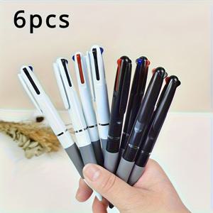 TEMU 6개 다색 리트렉터블 볼펜, 0.7Mm 중간 팁, 압력형 3in1 플라스틱 펜, 사무실에 적합, 14세 이상에 적합 - 검정색과 흰색 펜 바디, 빨강/검정색/파랑 잉크
