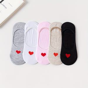 TEMU 봄과 여름을 위한 여성용 양말 5켤레, 얇고 단색, 하트 모양, 투명한, 트렌디한, 다용도적인, 귀여운 보트 양말, 대학 스타일로