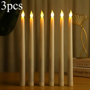 TEMU 3pcs 불꽃없는 원형 긴 손잡이 촛불 조명, 플래싱 조명, 배터리 구동 LED 따뜻한 창문 촛불, 축제 및 결혼식에 적합, 야외 조명 | 부드러운 분위기 조명 | 플라스틱 바디, 가정 장식용 촛불 조명
