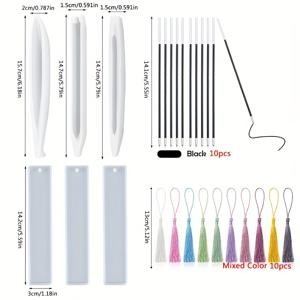 TEMU 26개 투명 펜 & 북마크 실리콘 몰드 세트 에폭시 레진 주조용, DIY 수제 문구 공예 용품, 태슬 & 참 장식이 있는 형태의 펜 몰드