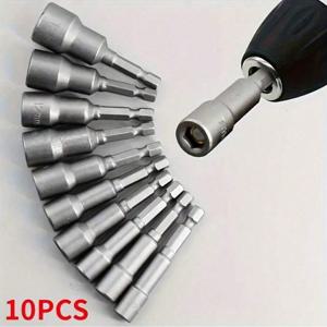 TEMU 10개입 6mm-15mm 임팩트 소켓 자석 너트, 전동 드릴용 스크루드라이버 1/4 육각 키 세트 드릴 비트 어댑터, 임팩트 드라이버 소켓 키트