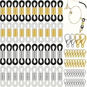 TEMU DIY 100pcs 안경 체인 끝 커넥터 키트 40pcs 조절 가능한 스프링 고무 끝 커넥터 60pcs 로스터 버클 안경 스트랩, 안경 프레임, 선글라스 스트랩, 마스크 커넥터 DIY 공예 (보석 제조 키트)