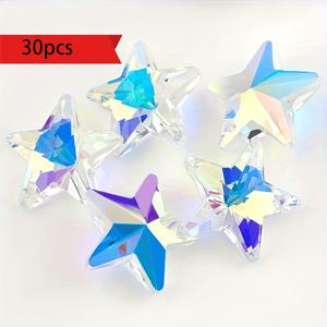TEMU 30pcs 14mm AB 유리 별 비즈, 싱글 홀이 있는 펜타그램 찬스 DIY 보석과 귀걸이 공예, 팔찌 목걸이 만들기에 빛나는 다면별 비즈