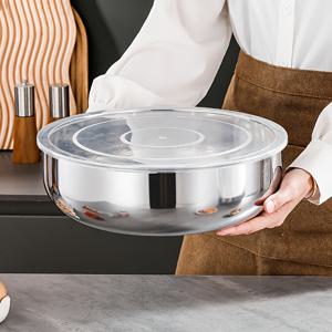TEMU 대형 은색 스테인레스 스틸 혼합용 그릇, 녹방 방지, 반죽, 채소 세척, 샐러드 보관, 크리스마스, 추수감사절, 라마단을 위한 필수 주방 도구