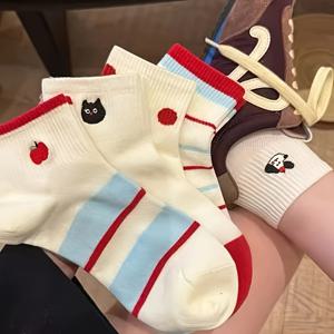 TEMU 5켤레 여성용 캐릭터 프린트 통기성 좋은 무봉제 로우컷 운동 양말 - 여름용 가벼운 땀 흡수 캐주얼 스포츠 양말, 귀여운 고양이 & 하트 디자인, 편안한 착용감, 매끄러운 질감, 헬스 애호가를 위한