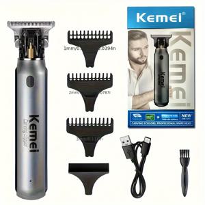 TEMU Kemei KM-1757 전문 이발사 가위 - 3개의 교체 가능한 헤드, 3개의 브러시 헤드 & 3개의 클램프가 있는 전기 클리퍼, 그루밍, 헤어 커팅, 펌용 - USB 충전식 리튬 배터리, 인체공학적 디자인, 튼튼한 구조