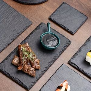 TEMU 4pcs 세트 - 천연 스톤 접시, 7.57x3.94인치, 식품용 블랙 슬레이트, 초밥·스테이크·BBQ에 이상적, 홈 & 레스토랑 주방 장식, 테이블웨어 액세서리