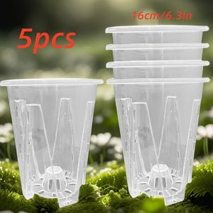 TEMU 5개 세트 6.3인치 투명 난초 화분, 뿌리 건강을 위한 통기성 슬롯 플라스틱 화분 – 물 배수 및 공기 주입이 쉬운 중공 바닥, 실내외 사용 가능
