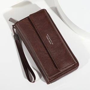 TEMU 1개 남성용 빈티지 인조 가죽 지갑, 손목 스트랩 포함, 비즈니스 스타일 긴 지퍼 지갑, 다중 카드 슬롯 - 블랙, 다크 브라운, 카드, 브라운 옵션