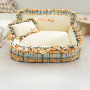 TEMU Hipilife 코지 체크무늬 개 침대 - 소프트 폴리에스터 펫 소파, 탈착식 커버, 작은부터 중간 개에게 따뜻하고 편안한, 쉬운 조립, 직사각형 디자인, 가을과 겨울에 완벽, 소형견용 개 침대|이불|소파