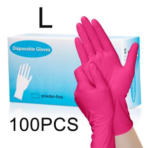 TEMU 100/200개, 장미빨강색 니트릴 장갑, 두꺼운 방수 및 방유 기능, 고탄성, 라텍스 프리, 파우더 프리, 손끝 미끄럼방지, 가정 청소, 요리 준비, 뷰티 & 네일아트, 타투, 헤어염색, 미용실, 주방용