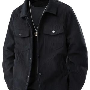 TEMU 남성용 경량 코듀로이 재킷 - 매일 및 정장용 클래식 블랙 버튼 프론트 캐주얼 코트 - 봄/가을 아우터웨어 버튼 클로저 - 내구성 있는 폴리에스터 안감 - 사무실, 파티, 캐주얼 의상, 스타일리시 라펠 칼라, 슬림한 원단 마감, 트렌디한 디자인, 고품질 스티칭, 다용도 코트, 패션 애호가, 직장하는 아빠, 남성용 재킷, 방수 안감|오피스룩