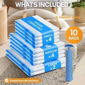 TEMU 11pcs 진공 압축 백 세트 + 휴대용 핸드 펌프, 대형 + 중형 + 소형 사이즈, 침구류 & 의류용 – 필수 여행 보관 솔루션, 매트리스용 진공백,압축 여행 가방,진공 의류 보관 가방,이사용 매트리스 가방