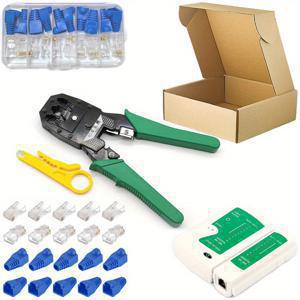 TEMU 11-in-1 휴대용 이더넷 케이블 압착기 키트 (이더넷 압착 도구, 8p8c 6p6c 커넥터, RJ45 RJ11 Cat5 Cat6 케이블 테스터, 110 펀치 다운 도구 포함) - 고강도 합금강 구조, 내구성 있는 구조, 고품질 커넥터, 랸툴, 전기터미날압착기, 호스압착기, 랜테스터기, 호스 압착기 수동, 원형압착공구, 압착기 플라이어
