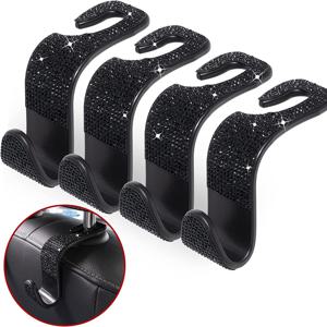 TEMU 4pcs 블라인드 라인 석 자동차 뒷좌석 머리 받침 후크 자동차 지갑 가방 거치대, 여성과 남성을위한 블링 자동차 인테리어 액세서리