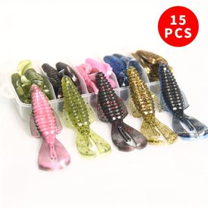 TEMU 15개입 플로팅 새우 루어, 5.5g, 8cm 혼합 색상, 담수 및 해수 낚시용: 연어, 송어, 바스