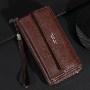 TEMU 에스 지갑 - 더블 레이어 지퍼 & 카드 홀더, 클래식 브라운 텍스처 디자인, 스냅 잠금장치, 비즈니스 및 일상 사용에 완벽