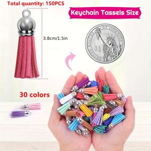 TEMU 핸드백, 목걸이 액세서리에 적합한 창의적인 다색 인조 가죽 프린지 키트 150개 세트 작은 선물 DIY 주얼리 만들기 모바일 폰 걸이 액세서리