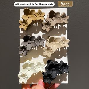 TEMU 6개 빈티지 플로럴 헤어 클로 여성용, 작은 플라스틱 헤어 클립, 스타일, 혼합 색상 단색 플라워 모양, 우아한 샤크 클립 업스타일 헤어스타일용