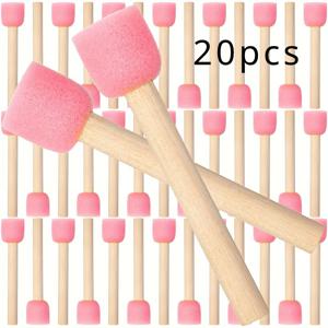 TEMU 20개 생생한 핑크색 원형 스펀지 페인트 스탬프, 나무 손잡이 포함 - 공예 및 색칠에 이상적, 예술 프로젝트용 컬러풀 버섯 머리 디자인