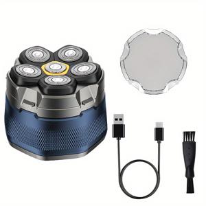 TEMU 남성용 6D 전동 면도기, LED 전원 표시, 6개 부동 날, 회전식, 무선 충전식 면도기, 짧은 머리 추천, 가정 및 여행용, 남성 선물