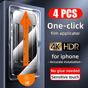 TEMU 4팩 올레오포빅 코팅, 먼지 없는 설치용 iPhone 16 Pro Max 17 Air 17 Pro 15 Plus 14 11 Pro Max X XS MAX XR 호환 스크린 보호기 - 이지원클릭 적용, 무진공, 방지반사, 내구성 있는 강화유리, -Fingerprint Film, 휴대폰 게이머를 위한 슬림하고 매끄러운 디자인